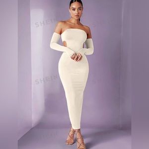 SHEIN BAE Solid Off Shoulder Cut Out Bodycon Dress